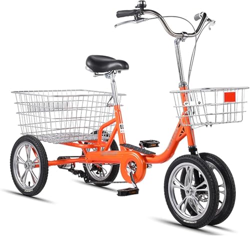 3-Rad-Cruiser-Fahrrad, 14-Zoll-Dreirad für Erwachsene, Rahmen aus Kohlenstoffstahl, Komfortfahrräder für Senioren, Damen und Herren, mehrere Farben (Orange) von HAONIY
