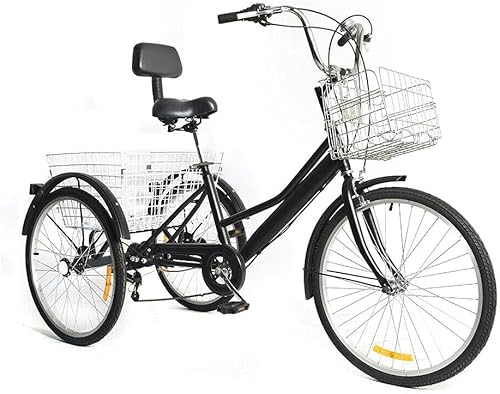 Dreirad 24 Zoll Dreirad für Erwachsene 3-Rad-Dreirad 7-Gang 24" Fahrrad mit Einkaufskorb Ausgestattet mit hinterem mechanischem Sattel von HAONIY