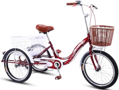 Dreirad für Erwachsene, dreirädriges Cruiser-Fahrrad für Anfänger, Rahmen aus Kohlenstoffstahl mit Gepäckkorb, Picknick, Radfahren, Treten (Beige) von HAONIY