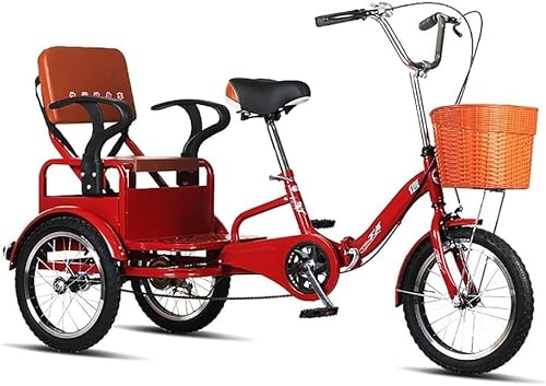Erwachsene Cruiser Bikes 16 Zoll Trike Bike Großer Einkaufskorb, Tragfähigkeit 180KG Faltbare Dreiräder Mit Rücksitz - Für Shopping-Übungen-Erholung von HAONIY