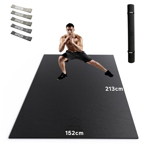 HAPBEAR Extra Groß Breit Sportmatte Fitnessmatte Rutschfest-Yogamatte XXL 213cm x 152cm x 8mm Dicke, Hoher Dichte Ultra Haltbar PVC, Gymnastikmatte mit Fitnessbänder, Schuhfreundlic HAPBEAR Extra Groß Breit Sportmatte Fitnessmatte Rutschfest-Yogamatte XXL 213cm x 152cm x 8mm Dicke, Hoher Dichte Ultra Haltbar PVC, Gymnastikmatte mit Fitnessbänder, Schuhfreundlic von HAPBEAR