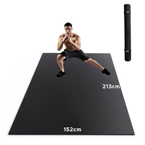 HAPBEAR Yogamatte XXL- Extra Groß Breit Sportmatte Fitnessmatte Rutschfest 213x152/183x122x0.8cm Dicke,Hoher Dichte Ultra Haltbar PVC, Gymnastikmatte mit Fitnessbänder,Schuhfreundlich-Schwarz von HAPBEAR