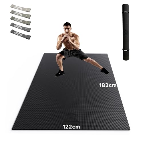 HAPBEAR Yogamatte XXL- Extra Groß Breit Sportmatte Fitnessmatte rutschfest 213x152/183x122x0.6cm Dicke,Hoher Dichte Ultra Haltbar PVC, Gymnastikmatte mit Fitnessbänder,Schuhfreundlich von HAPBEAR