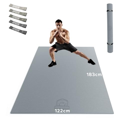 HAPBEAR Yogamatte XXL- Extra Groß Breit Sportmatte Fitnessmatte Rutschfest 183x122x0.8cm Dicke,Hoher Dichte Ultra Haltbar PVC, Gymnastikmatte mit Fitnessbänder,Schuhfreundlich-Grau HAPBEAR Yogamatte XXL- Extra Groß Breit Sportmatte Fitnessmatte Rutschfest 183x122x0.8cm Dicke,Hoher Dichte Ultra Haltbar PVC, Gymnastikmatte mit Fitnessbänder,Schuhfreundlich-Grau von HAPBEAR