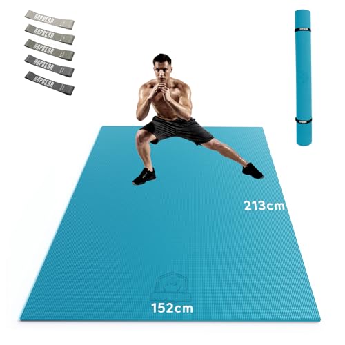 HAPBEAR Extra Große Yoga Matte,Yogamatte 183cm x 122cm x 8mm/213cm x 152cm x 8mm, rutschfest PVC Gymnastikmatte Sportmatte Fitnessmatte Schuhfreundlich-Blau von HAPBEAR