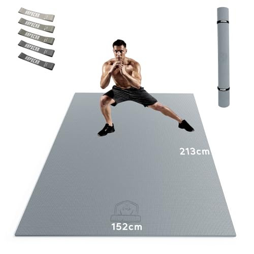 HAPBEAR Extra Große Yoga Matte,Yogamatte 183cm x 122cm x 8mm/213cm x 152cm x 8mm, rutschfest PVC Gymnastikmatte Sportmatte Fitnessmatte Schuhfreundlich-Grau von HAPBEAR