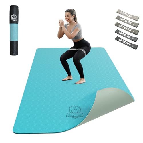 HAPBEAR Yogamatte XXL-183cmx91cmx6mm Dicke, Extra Groß Rutschfest Breit Yoga Matte, Gymnastikmatte Sportmatte Fitnessmatte,TPE Matte Trainingsmatte,Inklusive Resistance Bands & Tragetasche Türkis HAPBEAR Yogamatte XXL-183cmx91cmx6mm Dicke, Extra Groß Rutschfest Breit Yoga Matte, Gymnastikmatte Sportmatte Fitnessmatte,TPE Matte Trainingsmatte,Inklusive Resistance Bands & Tragetasche Türkis von HAPBEAR