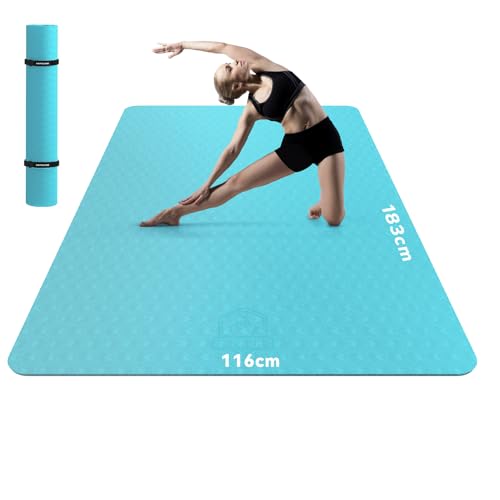 HAPBEAR Yogamatte XXL- Extra Groß Breit Yoga Matte, TPE Sportmatte Fitnessmatte Rutschfest 183cm x122cmx6mm Dicke,Ultra Haltbar, Gymnastikmatte für Pilates, Gym, Zuhause, Workout- Blauer See von HAPBEAR