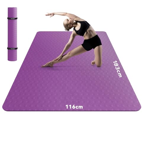 HAPBEAR Yogamatte XXL- Extra Groß Breit Yoga Matte, TPE Sportmatte Fitnessmatte Rutschfest 183cm x122cmx6mm Dicke,Ultra Haltbar, Gymnastikmatte für Pilates, Gym, Zuhause, Workout-Lila von HAPBEAR