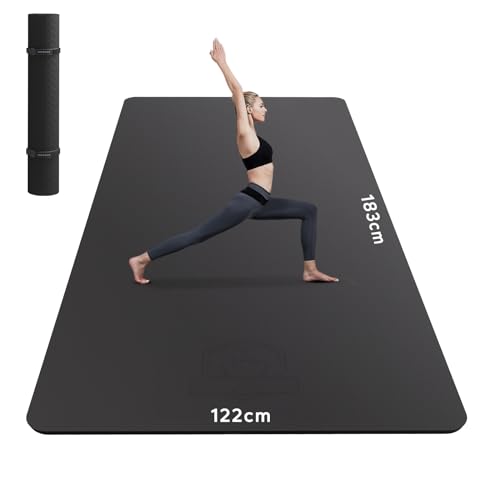 HAPBEAR Yogamatte XXL- Extra Groß Breit Yoga Matte, TPE Sportmatte Fitnessmatte rutschfest 183cm x122cmx6mm Dicke,Ultra Haltbar, Gymnastikmatte für Pilates, Gym, Zuhause, Workout- Schwarz von HAPBEAR