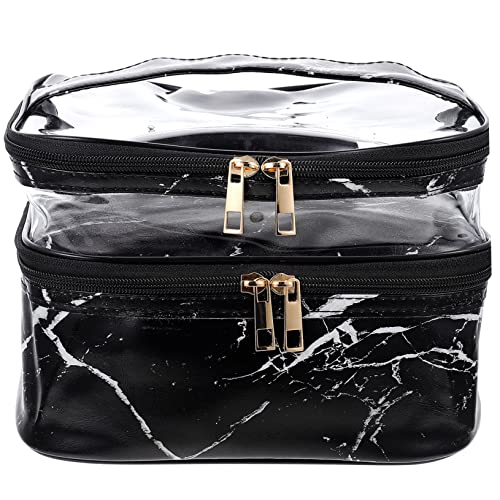 HAPINARY Kosmetiktasche Aus Marmor Kulturbeutel Für Die Reise Schminkkoffer Aus Marmor Reise Durchsichtiger Kulturbeutel Reise-toilettenartikel Kulturbeutel Anfassen Reisebedarf PVC Black von HAPINARY