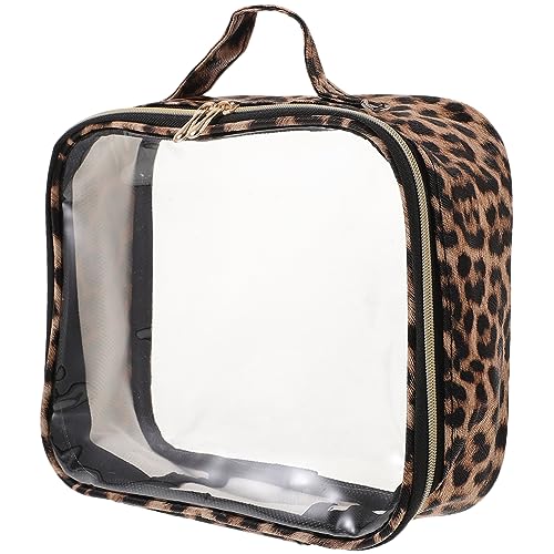 HAPINARY Reise-Kulturbeutel Reise-Kosmetiktasche mit Spiegel Make-up-Pinseletui Tragetasche Flughafen Make-up-Taschen-Organizer Make-up-Beutel Schminktasche für Damen Reisetasche Pu Leopard von HAPINARY