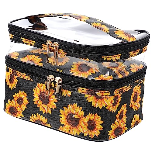 HAPINARY Sonnenblumen-Kosmetiktasche Make-up-Tasche aus Marmor Kulturbeutel für die Reise Kosmetiktasche Portable tragbare Kosmetiktasche Hautpflegetasche mit Reißverschluss Schminktasche von HAPINARY