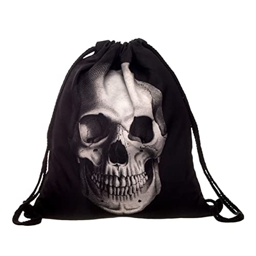 HAPINARY Tasche mit Kordelzug zuziehbeutel zugbeutel Mode Rucksack Schädel Rucksack Rucksack-Design Taschen aus dem 3D-Druck Rucksack mit Kordelzug Black von HAPINARY