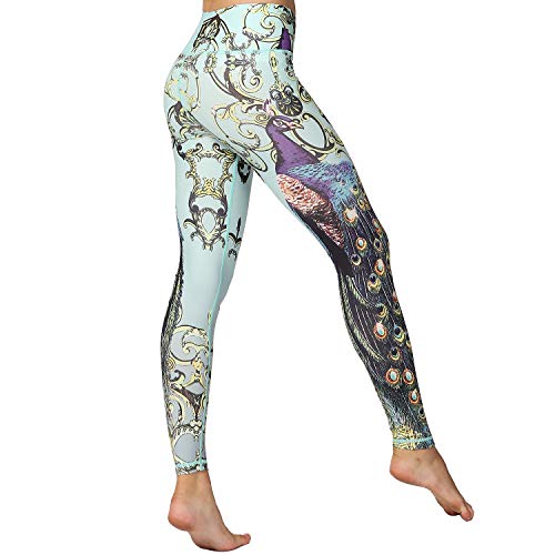 HAPYWER Yoga Leggings Damen High Waist Yogahose Bunt Gym Sport Leggings Tummy Control Running Workout - Stretch Kompressionshose mit Aufdruck für Frauen(Pfauengrün,M) von HAPYWER