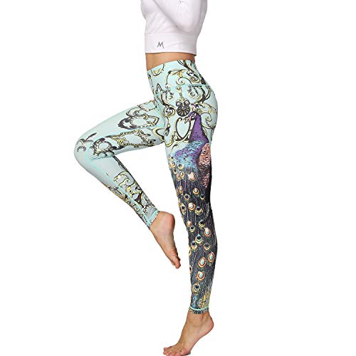 HAPYWER Yoga Leggings Damen High Waist Yogahose Bunt Gym Sport Leggings Tummy Control Running Workout - Stretch Kompressionshose mit Aufdruck für Frauen(Pfauengrün,S) von HAPYWER