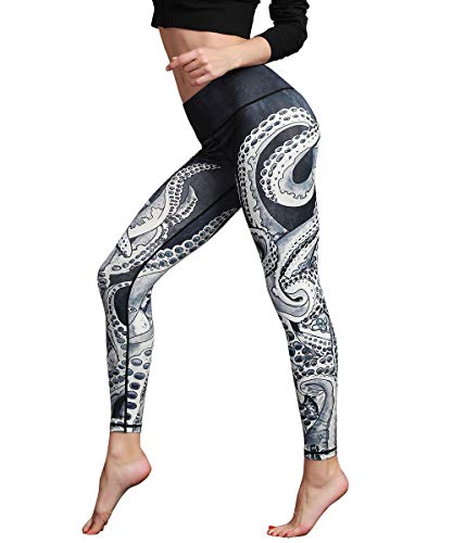 HAPYWER Yoga Leggings Damen High Waist Yogahose Bunt Gym Sport Leggings Tummy Control Running Workout - Stretch Kompressionshose mit Aufdruck für Frauen(Schwarz,XXL) von HAPYWER