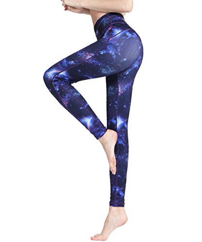 HAPYWER Yoga Leggings Damen High Waist Yogahose Bunt Gym Sport Leggings Tummy Control Running Workout - Stretch Kompressionshose mit Aufdruck für Frauen(Sternenhimmel,S) von HAPYWER