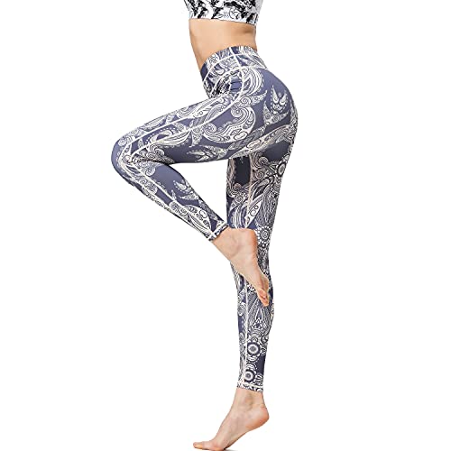 HAPYWER Yoga Leggings Damen High Waist Yogahose Bunt Gym Sport Leggings Tummy Control Running Workout - Stretch Kompressionshose mit Aufdruck für Frauen(Mandala, XXL) von HAPYWER