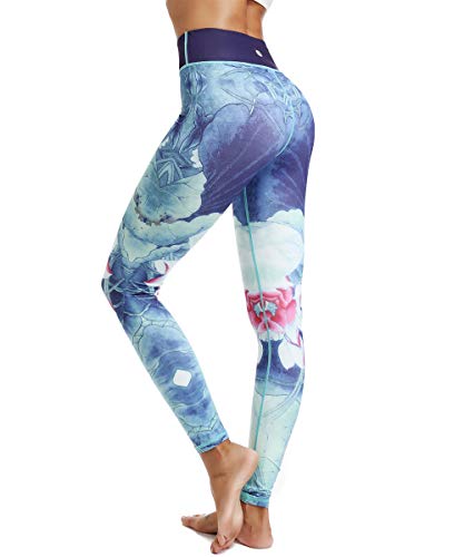 HAPYWER Yoga Leggings Damen High Waist Yogahose Bunt Gym Sport Leggings Tummy Control Running Workout - Stretch Kompressionshose mit Aufdruck für Frauen(Hellblau,M) von HAPYWER