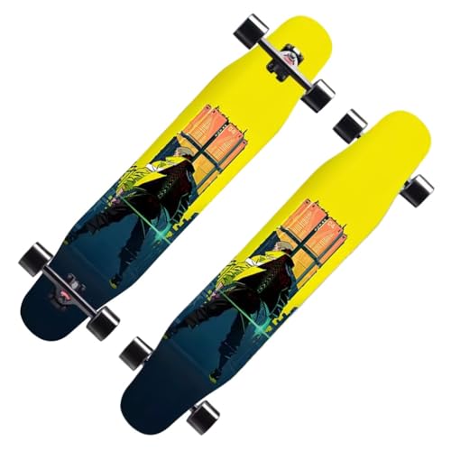 Longboards für Mädchen Jungen, Skateboard Anfänger Longboard für Erwachsene und Teenager, Longboard Komplettes Skateboard Tanzbrett 4 Rad Roller Skateboard Cruiser (Color : A) von HAQMG