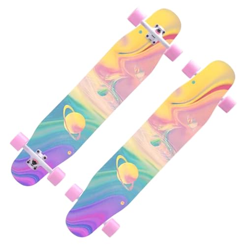 Longboards für Mädchen Jungen, Skateboard Anfänger Longboard für Erwachsene und Teenager, Longboard Komplettes Skateboard Tanzbrett 4 Rad Roller Skateboard Cruiser (Color : B) von HAQMG