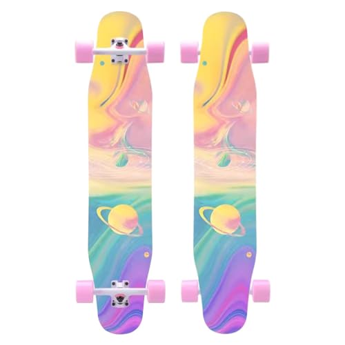Skateboard Anfänger Longboards für Mädchen Jungen, Longboard für Erwachsene und Teenager, Longboard Komplettes Skateboard Tanzbrett 4 Rad Roller Skateboard Cruiser (Color : C) von HAQMG