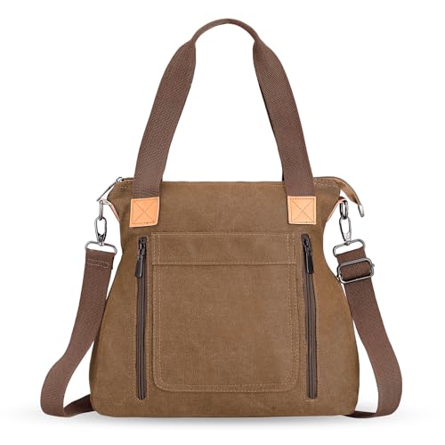 HAWEE Canvas Damen Handtasche mit Schultergurt Shopper Tote Bag Große Schultertasche Umhängetasche RetroTragetasche Leichte Henkeltasche für Reisen Arbeit Schule Einkaufen Strand Alltag, Braun HAWEE Canvas Damen Handtasche mit Schultergurt Shopper Tote Bag Große Schultertasche Umhängetasche RetroTragetasche Leichte Henkeltasche für Reisen Arbeit Schule Einkaufen Strand Alltag, Braun von HAWEE