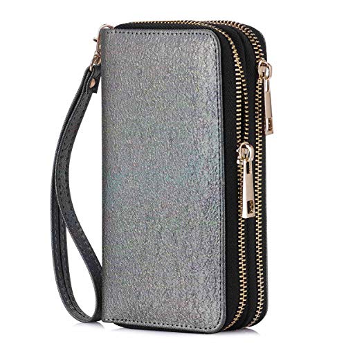 HAWEE Damen Lange Clutches Geldbörse Handschlaufe Portemonnaie Doppelter Reißverschluss Brieftasche Handy Geldbörse mit Mehreren Karten Slots für Münzen Bargeld Rechnung HAWEE Damen Lange Clutches Geldbörse Handschlaufe Portemonnaie Doppelter Reißverschluss Brieftasche Handy Geldbörse mit Mehreren Karten Slots für Münzen Bargeld Rechnung von HAWEE