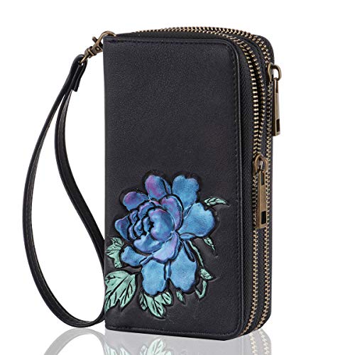HAWEE Damen Lange Clutches Geldbörse Handschlaufe Portemonnaie Doppelter Reißverschluss Brieftasche Handy Geldbörse mit Mehreren Karten Slots für Münzen Bargeld Rechnung HAWEE Damen Lange Clutches Geldbörse Handschlaufe Portemonnaie Doppelter Reißverschluss Brieftasche Handy Geldbörse mit Mehreren Karten Slots für Münzen Bargeld Rechnung von HAWEE