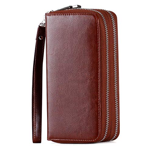 HAWEE Damen Lange Clutches Geldbörse Handschlaufe Portemonnaie Doppelter Reißverschluss Brieftasche Handy Geldbörse mit Mehreren Karten Slots für Münzen Bargeld Rechnung HAWEE Damen Lange Clutches Geldbörse Handschlaufe Portemonnaie Doppelter Reißverschluss Brieftasche Handy Geldbörse mit Mehreren Karten Slots für Münzen Bargeld Rechnung von HAWEE