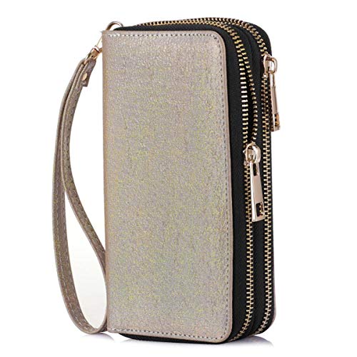 HAWEE Damen Lange Clutches Geldbörse Handschlaufe Portemonnaie Doppelter Reißverschluss Brieftasche Handy Geldbörse mit Mehreren Karten Slots für Münzen Bargeld Rechnung HAWEE Damen Lange Clutches Geldbörse Handschlaufe Portemonnaie Doppelter Reißverschluss Brieftasche Handy Geldbörse mit Mehreren Karten Slots für Münzen Bargeld Rechnung von HAWEE