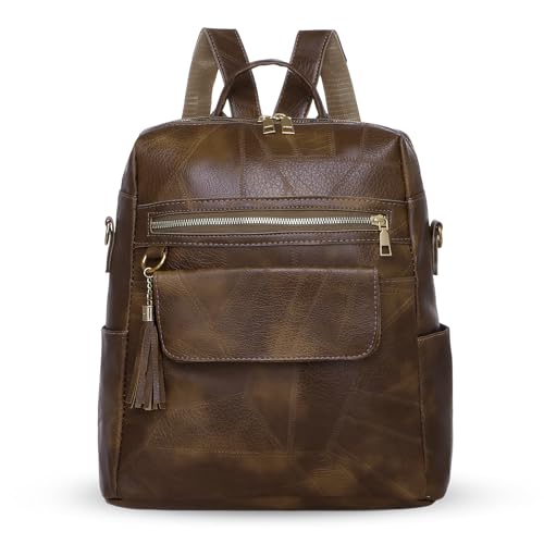 HAWEE Damen Rucksack Weiches PU Leder Schulrucksack Anti-Diebstahl Tagesrucksack Elegant Schultertasche Wasserdicht Cityrucksack mit Schultergurt Daypack für Arbeit Reisen Einkaufen Alltag, Hellbraun HAWEE Damen Rucksack Weiches PU Leder Schulrucksack Anti-Diebstahl Tagesrucksack Elegant Schultertasche Wasserdicht Cityrucksack mit Schultergurt Daypack für Arbeit Reisen Einkaufen Alltag, Hellbraun von HAWEE