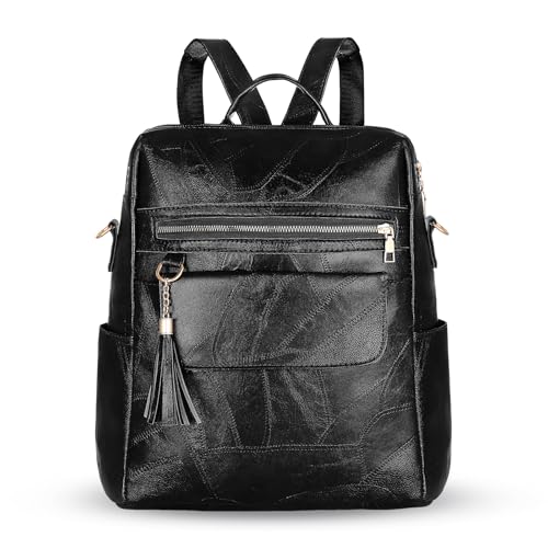 HAWEE Damen Rucksack Weiches PU Leder Schulrucksack Anti-Diebstahl Tagesrucksack Elegant Schultertasche Wasserdicht Cityrucksack mit Schultergurt Daypack für Arbeit Reisen Einkaufen Alltag, Schwarz HAWEE Damen Rucksack Weiches PU Leder Schulrucksack Anti-Diebstahl Tagesrucksack Elegant Schultertasche Wasserdicht Cityrucksack mit Schultergurt Daypack für Arbeit Reisen Einkaufen Alltag, Schwarz von HAWEE