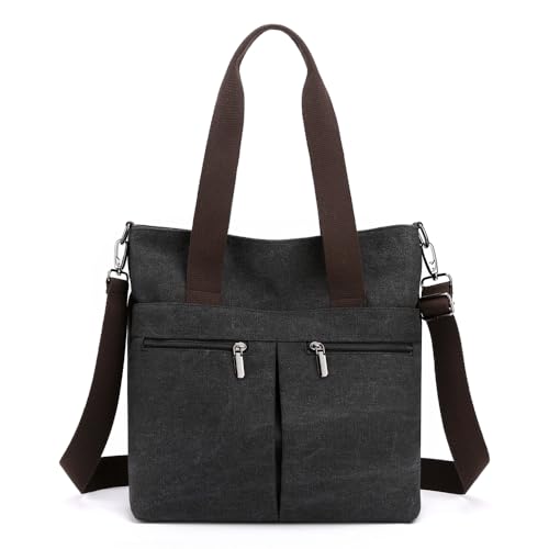 HAWEE Große Handtasche mit Vielen Fächern Canvas Tasche Damen Groß Umhängetasche Tote Bag Frauen für Lehrer Shopper Schul Büro Everyday HAWEE Große Handtasche mit Vielen Fächern Canvas Tasche Damen Groß Umhängetasche Tote Bag Frauen für Lehrer Shopper Schul Büro Everyday von HAWEE