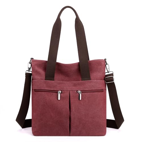 HAWEE Große Handtasche mit Vielen Fächern Canvas Tasche Damen Groß Umhängetasche Tote Bag Frauen für Lehrer Shopper Schul Büro Everyday HAWEE Große Handtasche mit Vielen Fächern Canvas Tasche Damen Groß Umhängetasche Tote Bag Frauen für Lehrer Shopper Schul Büro Everyday von HAWEE