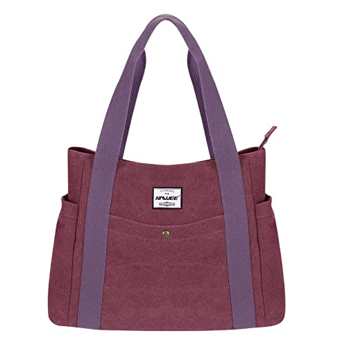HAWEE Canvas Damen Handtasche Shopper Tote Bag Große Schultertasche mit Reißverschluss Umhängetasche RetroTragetasche Leichte Henkeltasche für Reisen Arbeit Schule Einkaufen Strand Alltag, Lila HAWEE Canvas Damen Handtasche Shopper Tote Bag Große Schultertasche mit Reißverschluss Umhängetasche RetroTragetasche Leichte Henkeltasche für Reisen Arbeit Schule Einkaufen Strand Alltag, Lila von HAWEE
