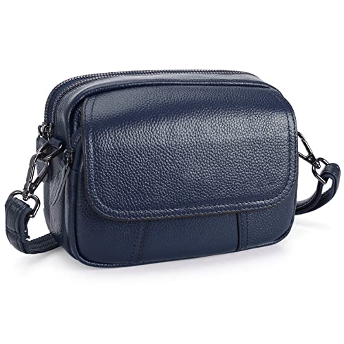 HAWEE Damen Handy Umhängetasche Echtes Leder Crossbody Schultertasche mit 3 Reißverschlüsse Kleine Handytasche zum Umhängen mit Verstellbar Abnehmbar Schultergurt, Blau HAWEE Damen Handy Umhängetasche Echtes Leder Crossbody Schultertasche mit 3 Reißverschlüsse Kleine Handytasche zum Umhängen mit Verstellbar Abnehmbar Schultergurt, Blau von HAWEE