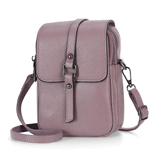 HAWEE Mode Damen Handytasche mit Riemen Echtes Leder Crossbody Handy Umhängetasche Leicht Damen Schultertasche Handy mit Zwei Reißverschlüssen für Damen, Mädchen HAWEE Mode Damen Handytasche mit Riemen Echtes Leder Crossbody Handy Umhängetasche Leicht Damen Schultertasche Handy mit Zwei Reißverschlüssen für Damen, Mädchen von HAWEE