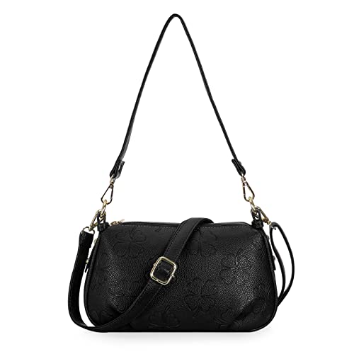 HAWEE Damen Handy Umhängetasche Weiches PU-Leder Klein Crossbody Bag Mode Handytasche Zum Umhängen Elegant Schultertasche Geldbörse mit 2 Schultergurten für Arbeit Partys Alltag Shopping, Schwarz von HAWEE