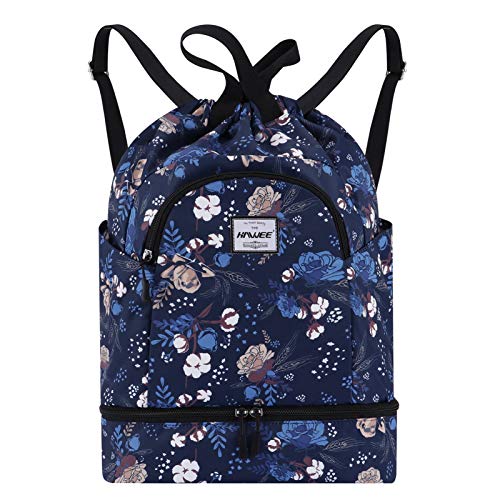 HAWEE Wasserdicht Kordelzug Rucksack mit Innentasche Groß Turnbeutel Kordelzug Tagesrucksack Tunnelzug Tasche Sporttasche Unisex für Frauen Männer Reise Alltag Schule Outdoor Yoga Schwimmen Strand von HAWEE