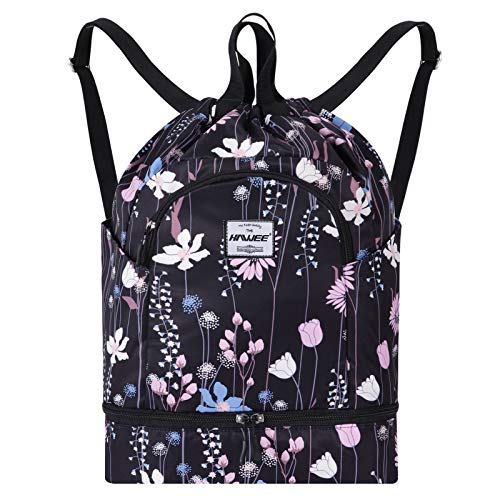 HAWEE Wasserdicht Kordelzug Rucksack mit Innentasche Groß Turnbeutel Kordelzug Tagesrucksack Tunnelzug Tasche Sporttasche Unisex für Frauen Männer Reise Alltag Schule Outdoor Yoga Schwimmen Strand von HAWEE