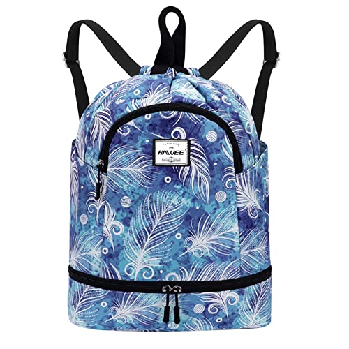 HAWEE Wasserdicht Kordelzug Rucksack mit Innentasche Groß Turnbeutel Kordelzug Tagesrucksack Tunnelzug Tasche Sporttasche Unisex für Frauen Männer Reise Alltag Schule Outdoor Yoga Schwimmen Strand von HAWEE