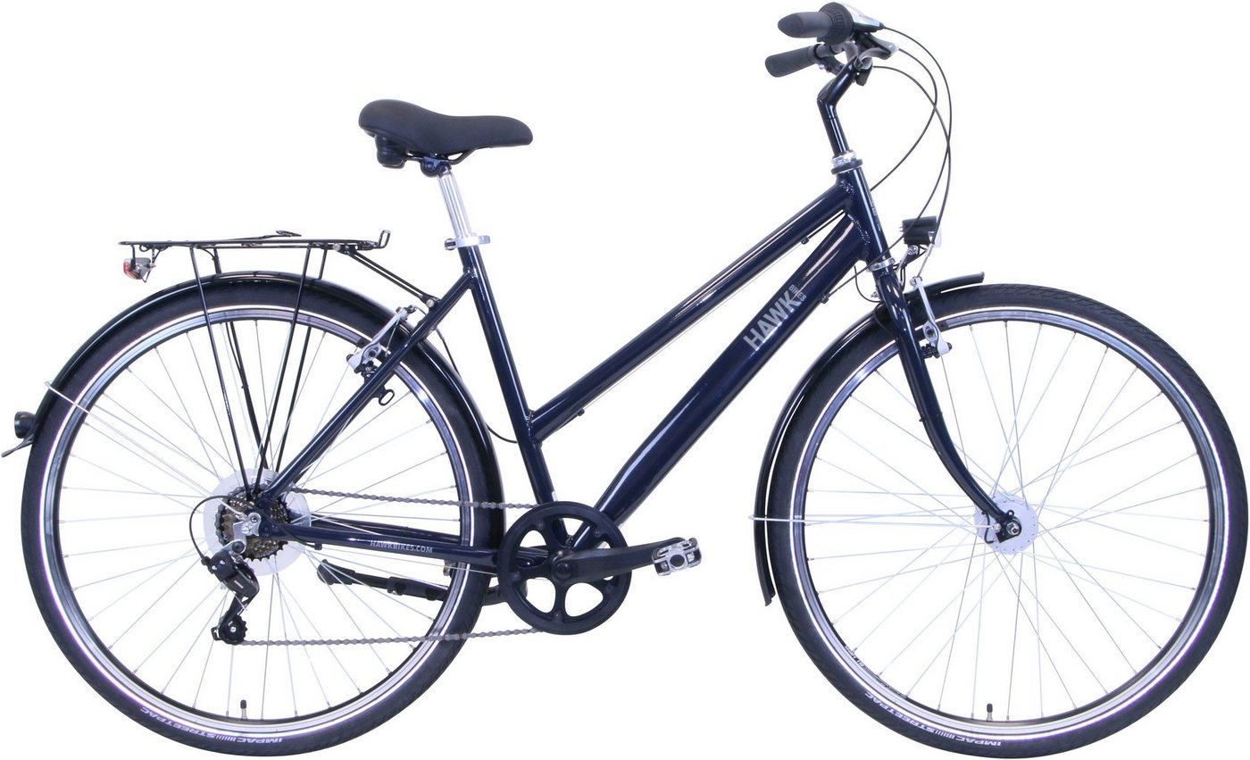 HAWK Bikes Cityrad CITYTREK EASY BLUE LADY, 7 Gang Shimano Tourney Schaltwerk, Kettenschaltung, für Damen und Herren, Kettenschaltung von HAWK Bikes