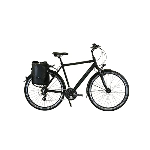 HAWK Trekking Gent Premium Plus Fahrrad Herren inkl. Tasche, 57 cm I Bike mit Microshift 24 Gang Kettenschaltung & Beleuchtung I Allrounder I Schwarz von HAWK