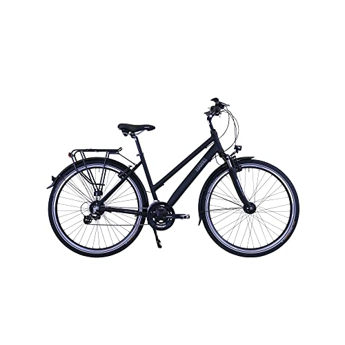 HAWK Trekking Lady Premium Fahrrad Damen 44 cm I Bike mit Microshift 24 Gang Kettenschaltung, Felgenbremse & LED Beleuchtung I Allrounder I Schwarz von HAWK