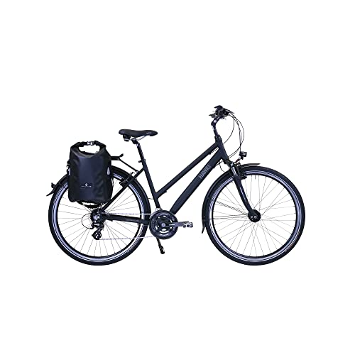 HAWK Trekking Lady Premium Plus Fahrrad Damen inkl. Tasche, 44 cm I Bike mit Microshift 24 Gang Kettenschaltung & Beleuchtung I Allrounder I Schwarz von HAWK