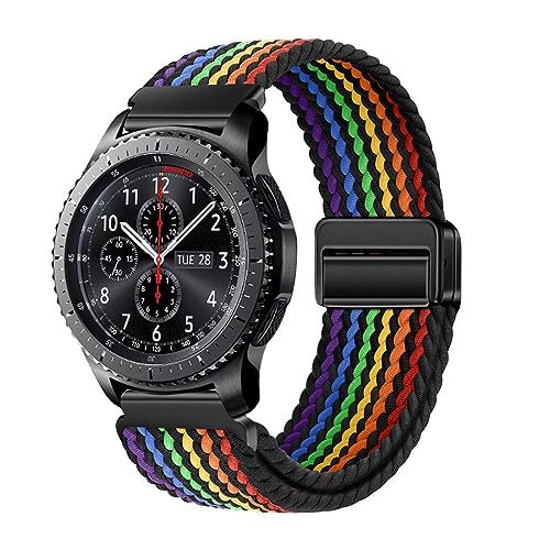 Nylon Armband für Samsung Gear S3 Frontier 46mm Armband Magnetisch 22MM Armbänder Ersatzarmband Solo Loop Elastisches Verstellbares Armband mit Samsung Gear S3 Frontier 46mm Sportarmband (17,22mm) von HAZARA