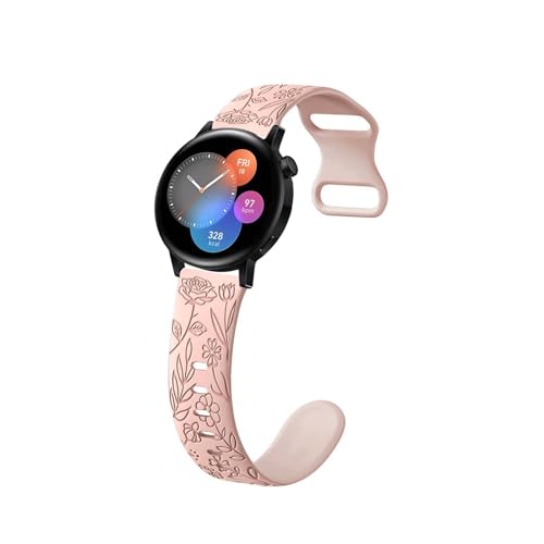 HAZARA Silikon Armbänder mit Huawei Watch GT3 42mm Armband Mastten mit Rosenblumengravur Sport 20MM Ersatzarmband für Damen Herren Floral Gravierte Silikon Band für Huawei Watch GT3 42mm (j,20MM) von HAZARA