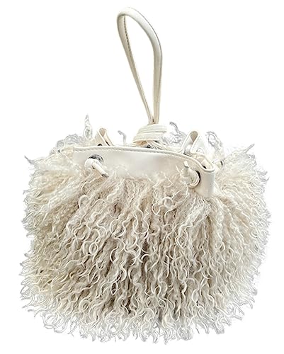 HBALDTEDC Zementnagel, Women's Fur Fluffy Hobo Bag Furry Clutch Handbag Cute Plush Satchel Crossbody Bag Y2k 2023(Beige) von HBALDTEDC